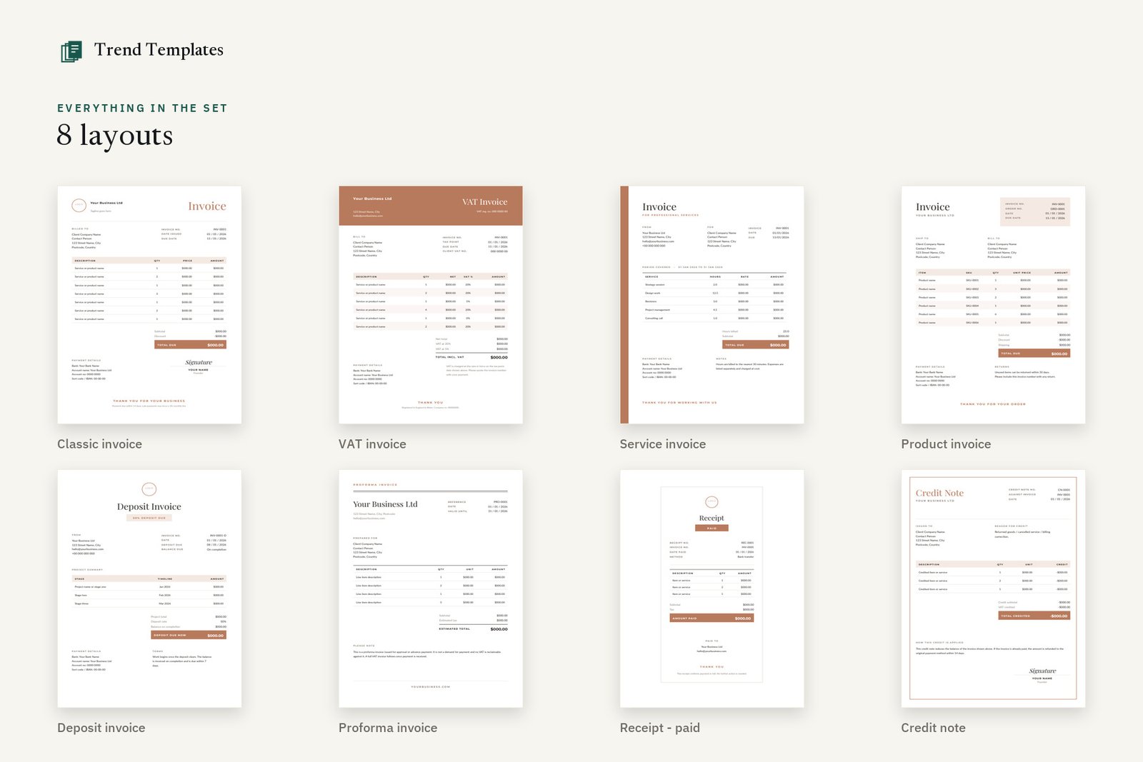 Canva Invoice Templates - 8 Layouts, 5 Colourways - Image 2
