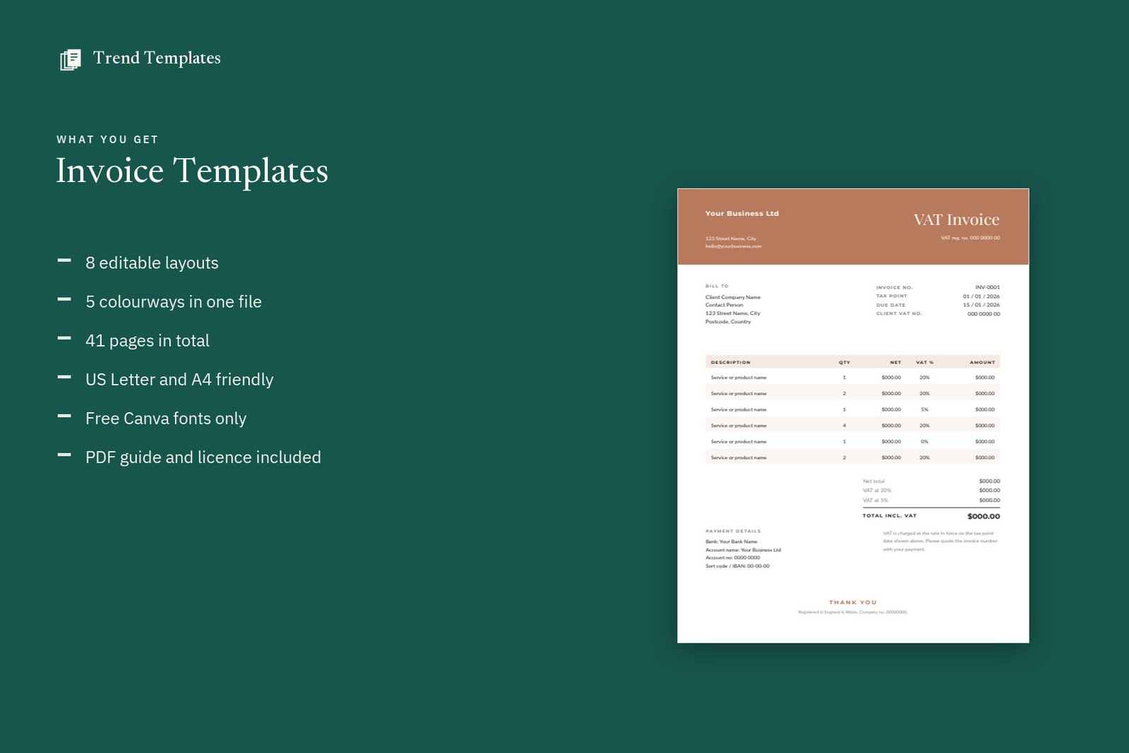 Canva Invoice Templates - 8 Layouts, 5 Colourways - Image 6