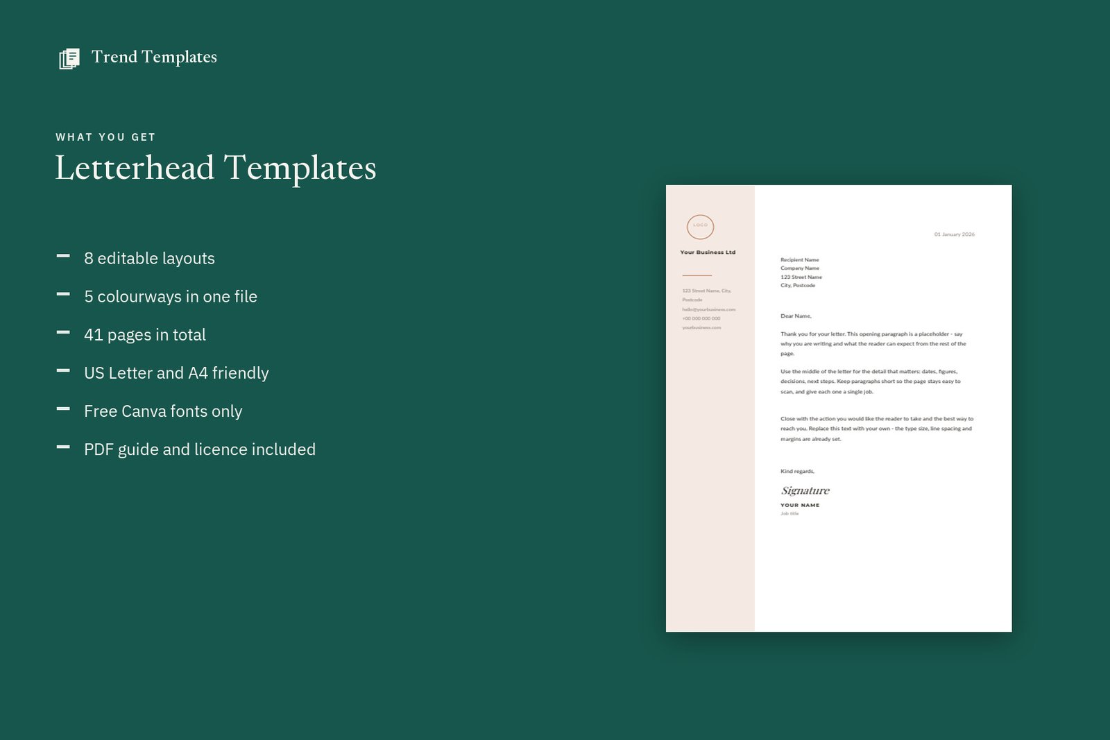 Canva Letterhead Templates - 8 Layouts, 5 Colourways - Image 6