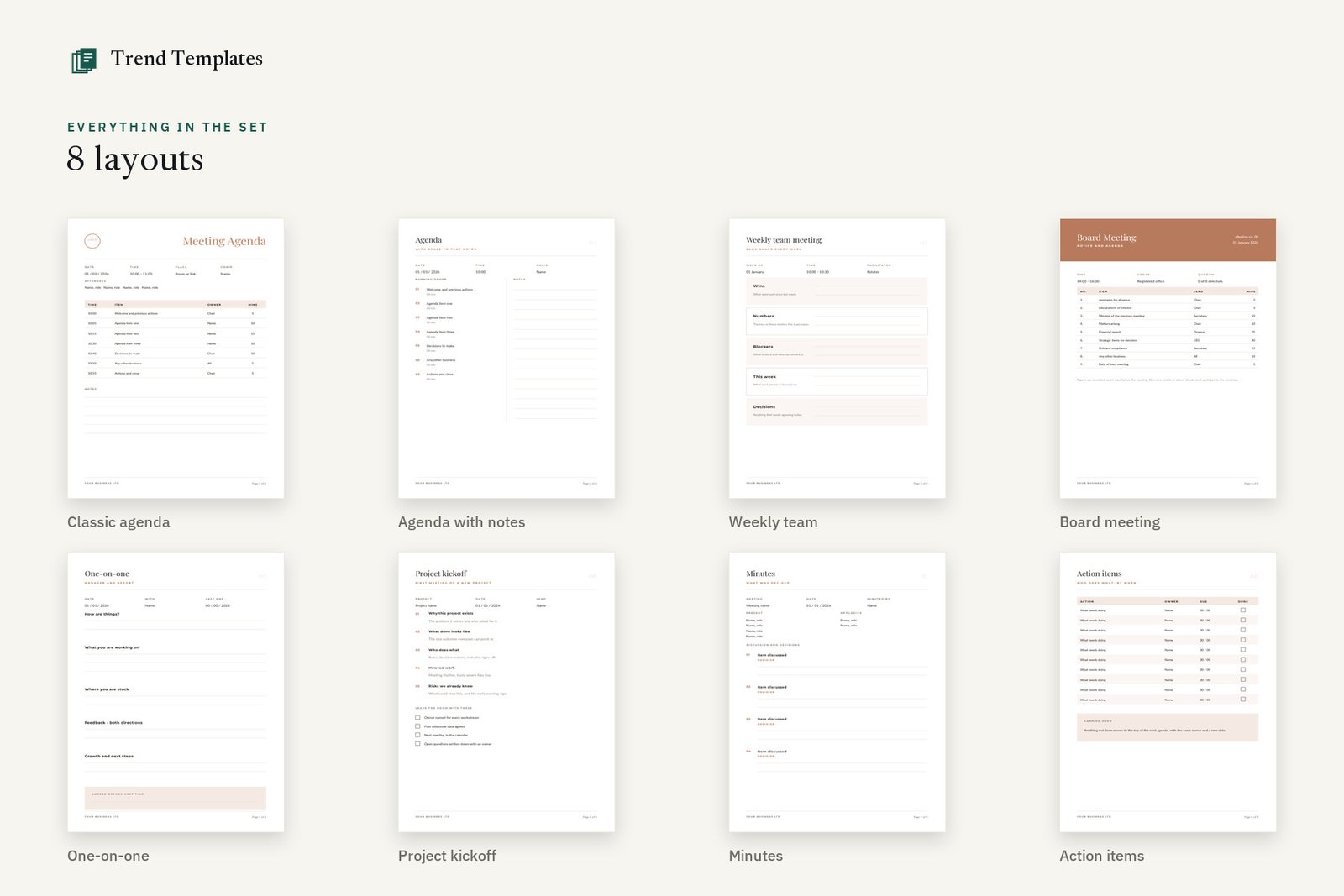 Canva Meeting Agenda Template - 8 Layouts, 5 Colourways - Image 2