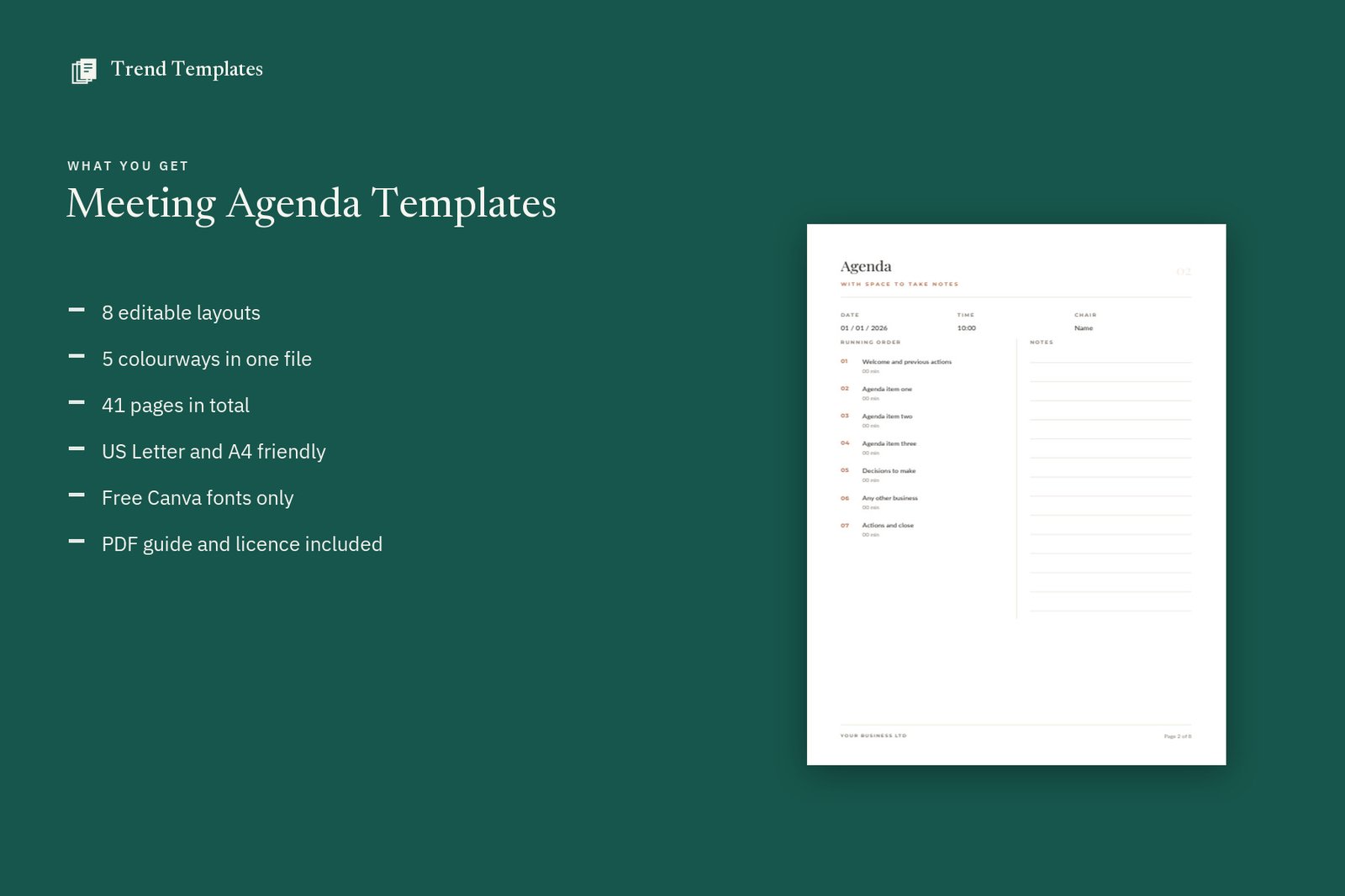 Canva Meeting Agenda Template - 8 Layouts, 5 Colourways - Image 6