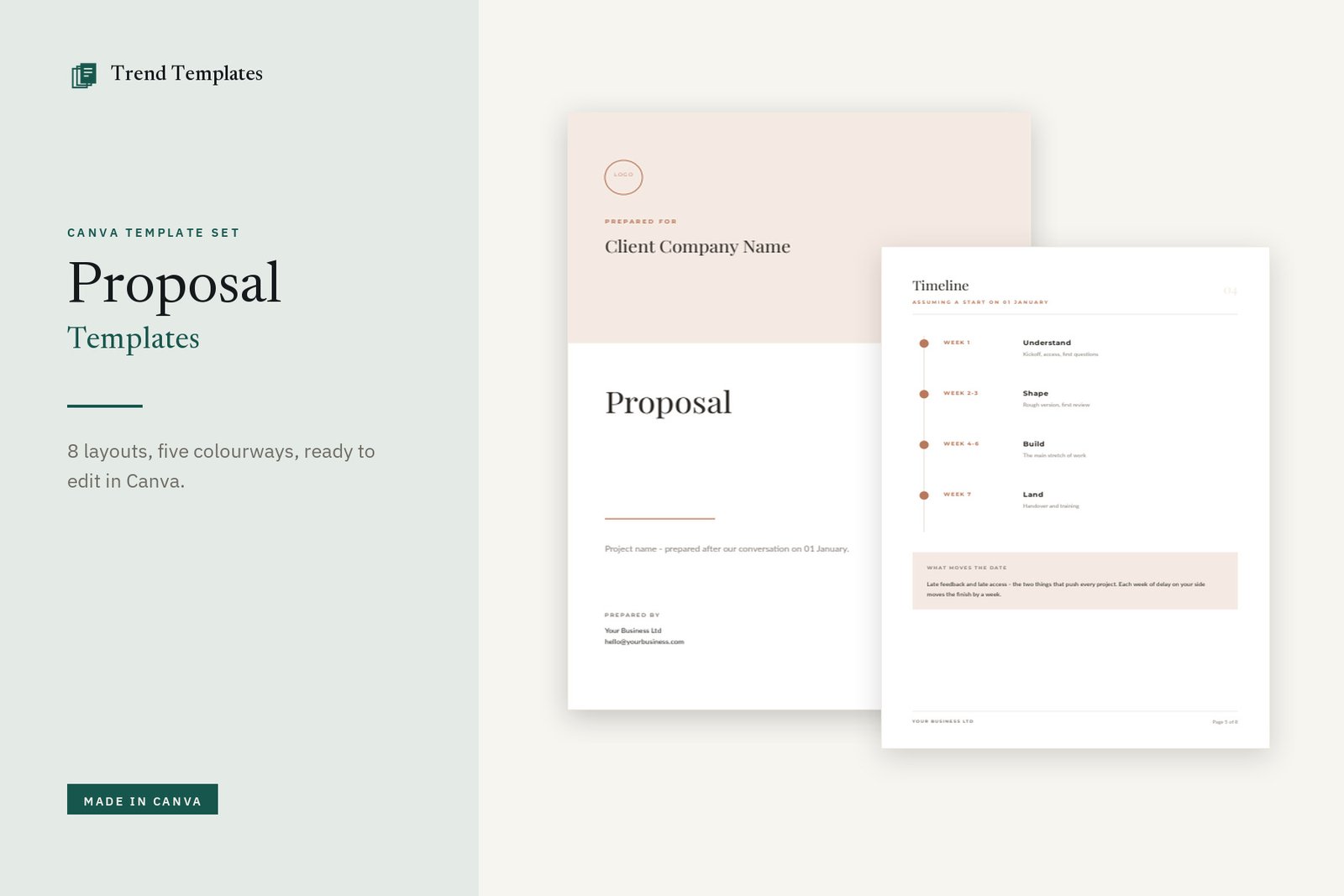 Canva Proposal Template - Freelance & Project, 8 Pages