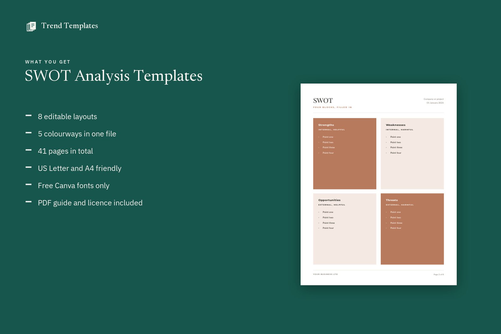 Canva SWOT Analysis Template - 8 Layouts, 5 Colourways - Image 6